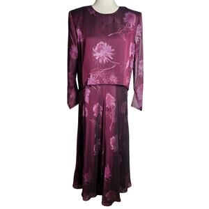 Draper's & Damons Plum Purple Long Sleeve Flow Midi Mother of the Bride Dress 10